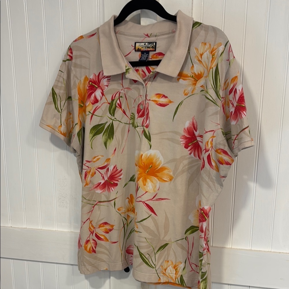 Havana Jack’s Cafe short sleeve, 1/4 button, floral, soft polo shirt size 1X